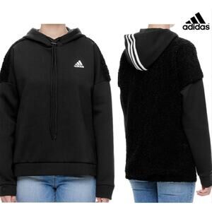 NWOT Rare HTF Adidas Black Sherpa Shearling Hooded Sweatshirt Hoodie, Small